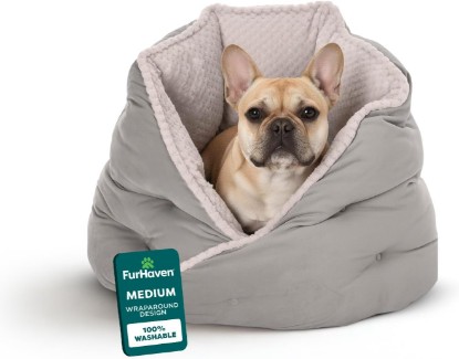 Picture of Furhaven 24" Round Pet Bed for Indoor Cats & Medium/Small Dogs, 100% Washable, For Pets Up to 35 lbs - Minky Plush & Velvet Hug Bed - Silver Gray, 24-inch