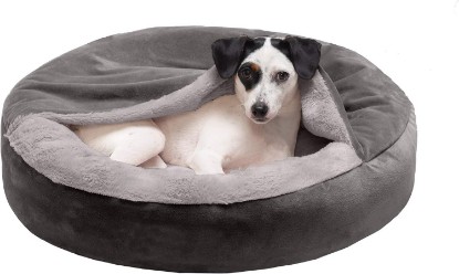 Picture of Furhaven Velvet & Wave Fur Hooded Donut Bed, Dark Gray, Small, 1 Count