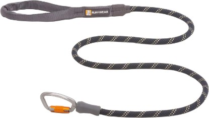 Picture of Ruffwear Knot‑a‑Leash, Reflective 5 ft Rope Lead, Obsidian Black, Large | Climbing‑Inspired, 11 mm Rope Diameter, Secure Auto‑Locking Swivel Carabiner, Tubular Handle, Accessory Loop for Pick‑Up Bags