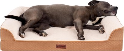 Picture of Furhaven Large (36"x27") Orthopedic Dog Bed – CertiPUR-US Foam Sofa Pet Bed, Embossed Velvet, Removable Washable Cover, Cognac