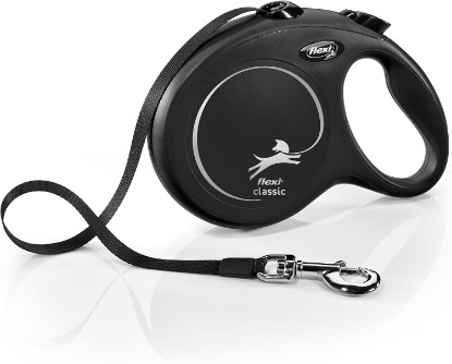 Picture of FLEXI Classic Tape Retractable Dog Leash, Large, 26 ft - Black | German engineered, original flexi leash, durable quality for dogs up to 110 lbs, tangle-free, walking, reliable brake system