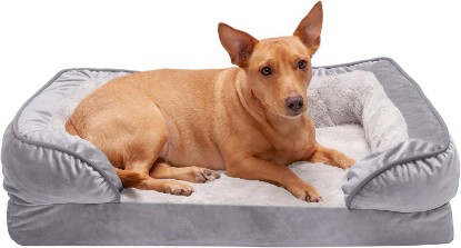 Picture of Furhaven Orthopedic Dog Bed for Medium/Small Dogs w/ Removable Bolsters & Washable Cover, For Dogs Up to 35 lbs - Plush & Velvet Waves Perfect Comfort Sofa - Granite Gray, Medium