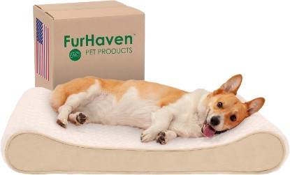 Picture of Furhaven Memory Foam Dog Bed for Large/Medium Dogs w/ Removable Washable Cover, For Dogs Up to 38 lbs - Ultra Plush Faux Fur & Suede Luxe Lounger Contour Mattress - Cream, Large