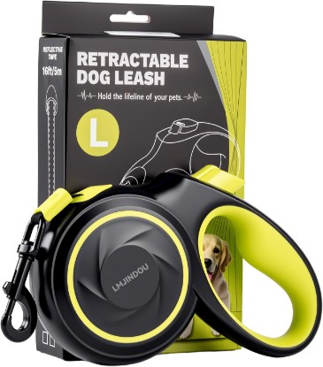 Picture of 96.85ft Automatic Retractable Dog Leash, Flexi Leash Heavy Duty Anti-Tangle Reflective Nylon Tape, One-Click Brake Lock, Ergonomic Handle, 360° Swivel Hook for Medium to Large Dogs