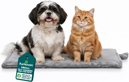 Picture of Furhaven ThermaNAP Self Warming Cat Mat, Dog Bed for Crates with Self-Warming Technology for Cozy Rest, Fully Machine Washable, Small, Plush Faux Fur, Gray