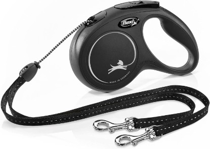 Picture of FLEXI Classic Double Cord Retractable Dog Leash, Small, 16 ft - Black | German engineered, original flexi leash, durable quality for dogs up to 18 lbs, tangle-free, walking, reliable brake system