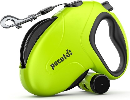 Picture of Pecute 32ft Retractable Dog Leash with Reflective Strips, 360° Tangle-Free, One-Button Control & Sturdiness Nylon Material, Long Leash Retractable with Poop Bag Holder for Medium Large Dog Recycled Claim Standard Blended