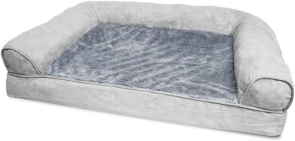 Picture of Furhaven Orthopedic Dog Bed for Medium/Small Dogs w/ Removable Bolsters & Washable Cover, For Dogs Up to 35 lbs - Plush & Suede Sofa - Gray, Medium