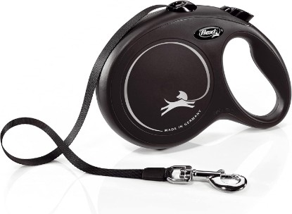Picture of FLEXI New Classic Tape Retractable Dog Leash for Large Dogs Upto 110 lbs. – 26 ft., Black | Tangle Free Pet Walking Leash with One-Handed Brake, Pause, Lock|German Quality Product