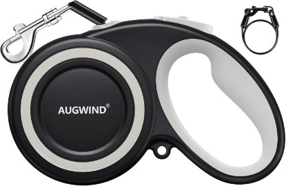 Picture of Retractable Dog Leash with Stainless Steel Anti-Chew Cable for Small & Medium Dogs up to 50 lbs | 16 ft Strong Nylon Reflective Tape | Quick Lock System (Medium, White) Recycled Claim Standard Blended