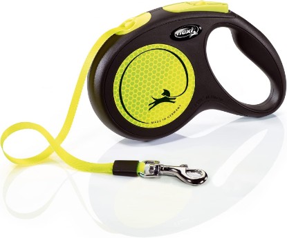 Picture of FLEXI Neon Tape Retractable Dog Leash, Medium, 16 ft - Neon Yellow/Black | German engineered, original flexi leash, durable quality for dogs up to 55 lbs, tangle-free, walking, reliable brake system