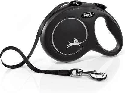 Picture of FLEXI Classic Tape Retractable Dog Leash, Large, 16 ft - Black | German engineered, original flexi leash, durable quality for dogs up to 110 lbs, tangle-free, walking, reliable brake system