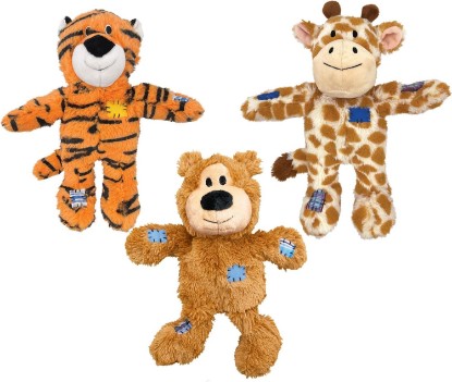 Picture of KONG Wild Knots Dog Toys 3 Pack – Bear, Giraffe & Tiger – Durable Plush Toys with Internal Knotted Rope & Squeaker – Soft Outside, Tough Inside – Ideal for Tugging & Chewing (Medium/Large)
