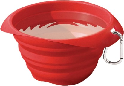 Picture of Kurgo Collaps-A-Bowl, Barn Red | Collapsible Travel Dog Bowl, Holds up to 24oz, Food-Grade Silicone, PVC & BPA-Free, Dishwasher Safe, Includes Carabiner Clip