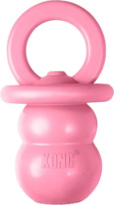 Picture of KONG Puppy Binkie, Natural Rubber Teething Toy, for Small Puppies, Pink | Pacifier-Shaped Stuffable Rubber Toy That Soothes Sore Gums While Teething & Holds Treats to Keep Puppies Busy