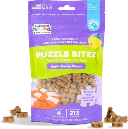 Picture of Outward Hound Nina Ottosson Puzzle Bitez Dog Treats, Apple Bacon, 7.5 oz | USA Made, Healthy Bite-Sized Treats for Training Reward & Interactive Puzzle Toys, No Artificial Additives, Dogs & Puppies