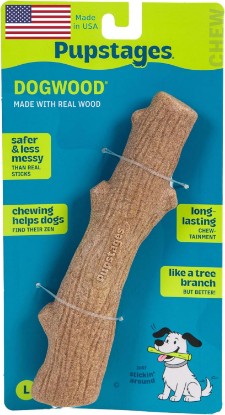 Picture of Pupstages Dogwood Stick Dog Chew Toy, Made in USA, Large, 8" | Real-Wood Blend, Natural Wood Flavor, No Nylon, Dishwasher-Safe, Moderate Chewers, Large Dogs (36+ lbs)
