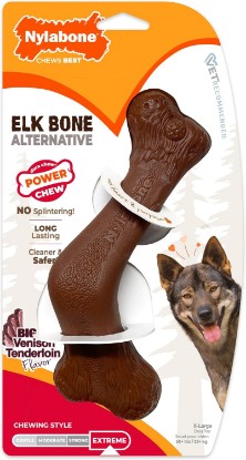 Picture of Nylabone Power Chew Elk Bone Alternative Dog Chew Toy, X-Large | Venison flavor, easy to hold, long lasting, discourages destructive chewing, durable dog toy for large breeds 50+ lbs