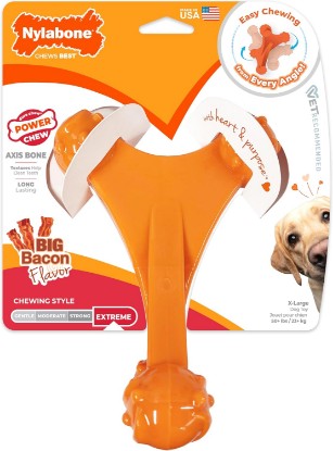 Picture of Nylabone Power Chew Axis Bone Chew Toy for Dogs, Dog Toys for Aggressive Chewers, Bacon Flavor, X-Large/Souper - 50+ lbs. (1 Count)