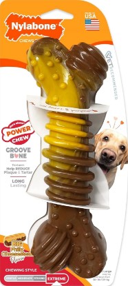 Picture of Nylabone Power Chew Dental Groove Bone Dog Chew Toy, X-Large | Philly cheesesteak flavor, durable dog toys for aggressive chewers, teeth-cleaning textures, for dogs 50+ lbs