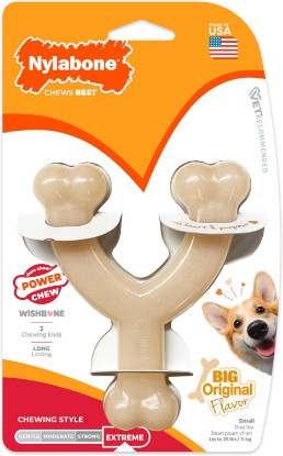 Picture of Nylabone Power Chew Wishbone Dog Chew Toy, Original Flavor, Small | Durable chew toys, long lasting, flavor throughout, discourages destructive chewing, easy-hold shape, for dogs up to 25 lbs