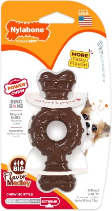 Picture of Nylabone Power Chew Ring Bone Dog Chew Toy, Flavor Medley, X-Small | Durable chew toys, long lasting, discourages destructive chewing, teeth-cleaning textures, for dogs up to 15 lbs
