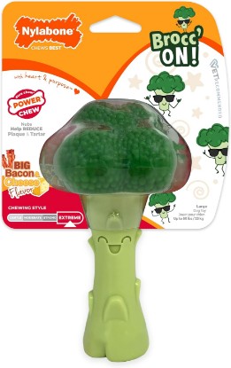 Picture of Nylabone Power Chew Broccoli Dog Chew Toy, Bacon & Cheese Flavor, Large | Durable dog toys for aggressive chewers, long lasting, discourages destructive chewing, for dogs up to 50 lbs