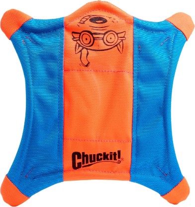 Picture of Chuckit! Flying Squirrel Fetch Dog Toy - Water Floating Flyer - Soft and Durable Polyester Canvas Construction - For Large Dogs - Size Large - 11-inch Diameter - Pack of 1 - Orange and Blue