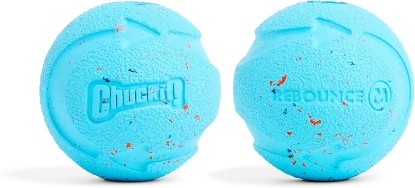 Picture of Chuckit! Rebounce Ball Dog Toy, Medium 2.5 Inch, for Dogs 20-60 lbs, Blue | Bouncy rubber build, unpredictable bounce pattern, durable outdoor construction, pack of 2 balls, great for playtime today