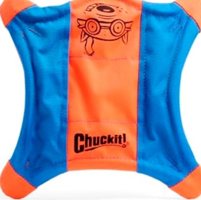 Picture of Chuckit! Flying Squirrel Canvas Fetch Dog Toy, Medium, 9.5in, for Water | Water Floating Flyer Made with Soft and Durable Canvas Construction for Fetch Play with Medium Dogs in Orange and Blue