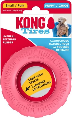 Picture of KONG Puppy Tires, Natural Rubber Teething Toy, for Small Puppies, Pink | Durable KONG Natural Rubber Chew & Fetch Toy That Promotes Healthy Teeth & Gums with a Fun Bounce & Easy Roll
