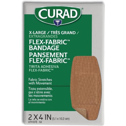Picture of Curad Flex-Fabric Adhesive Bandages, X‑Large 2 x 4 Inch, 50 Count, | Woven Fabric Stretch, Breathable, Seals on All Four Sides, Absorbent Pad, Long-Lasting Protection [Amazon-developed Certification] Compact by Design