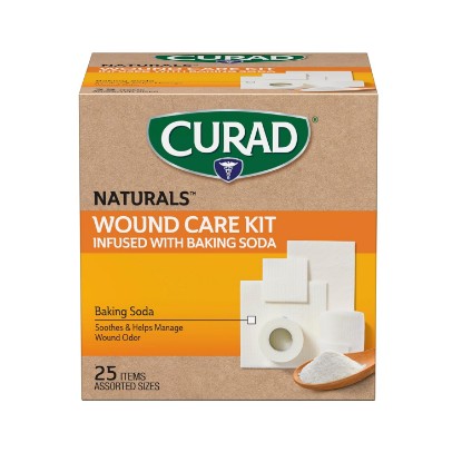 Picture of Curad Naturals™ 25-Piece Wound Care Kit with Baking Soda Gauze and Tape | First Aid Kit Essentials; Includes Tape and Assorted Gauzes Infused with Baking Soda