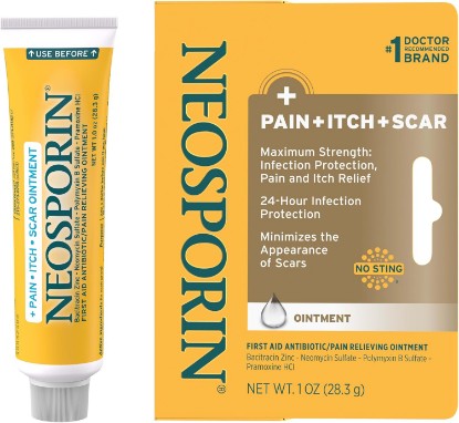 Picture of Neosporin Pain, Itch & Scar Triple Antibiotic Ointment, 1 oz | 24-Hour Infection Protection, First Aid Wound Care, Maximum Strength Pain & Itch Relief, Helps Minimize Appearance of Scars GreenCircle Sustainable Energy Practices