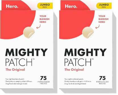 Picture of Mighty Patch Original Patch from Hero Cosmetics - #1 Hydrocolloid Acne Pimple Patches for Face, Shrinking Zits & Whiteheads in 1 Use, Nighttime Spot Pimple Stickers for Face, 75 Count (Pack of 2)