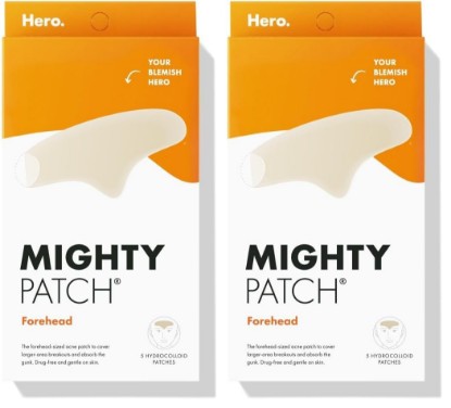 Picture of Mighty Patch Hero Cosmetics Forehead Patch - Hydrocolloid Acne Pimple Patch, Contoured to Cover Larger Area of Zits and Blemishes - Drug-Free and Suitable for Sensitive Skin (5 Count) (Pack of 2)