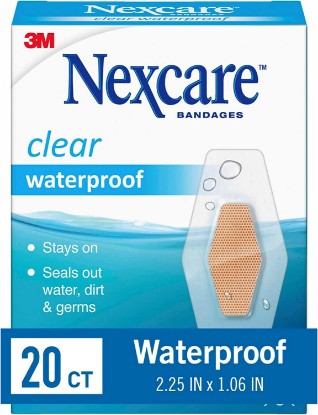 Picture of Nexcare Waterproof Clear Bandages, Covers and Protect cuts, scrapes and blisters, One Size, 20 Count
