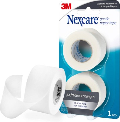 Picture of Nexcare Gentle Paper Tape, Medical Paper Tape, Secures Dressings and Lifts Away Gently - 1 In x 10 Yds, 2 Rolls of Tape