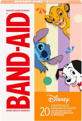 Picture of BAND-AID Brand Adhesive Bandages, Classic Disney, Assorted Sizes, 20 Count | Fun Decorative Bandages featuring Classic Disney Characters for Kids, Sterile First Aid Wound Care for Minor Cuts & Scrapes [Amazon-developed Certification] Compact by Design