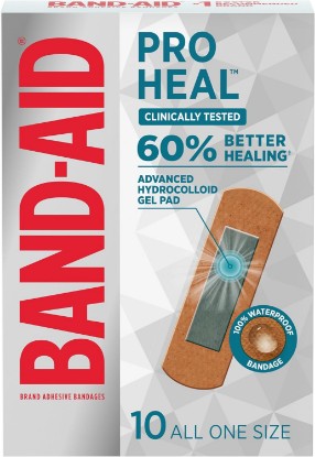 Picture of BAND-AID Brand Pro Heal Adhesive Bandages, All One Size, 10 Count | Waterproof, Hydrocolloid Gel Patch for First Aid & Wound Care, Clinically Tested for Better Healing of Minor Cuts & Blisters