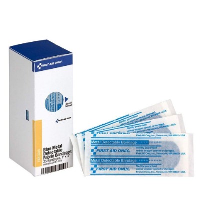 Picture of First Aid Only FAE-3010 SmartCompliance Refill Blue Metal Detectable Bandages, 1 x 3 Inch, 25 Count