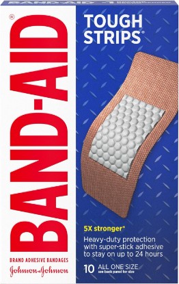 Picture of BAND-AID Brand Tough Strips Adhesive Bandages, Extra Large, 10 Count | Heavy-Duty Protection, Sterile Wound Care for Minor Cuts, Scrapes & Burns, First Aid Kit Essential, Durable Fabric Bandages