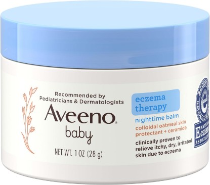 Picture of Aveeno Baby Eczema Therapy Nighttime Moisturizing Balm, Colloidal Oatmeal & Ceramide, Soothes & Relieves Dry, Itchy Skin from Eczema, Hypoallergenic, Fragrance-Free, Travel Size, 1 oz