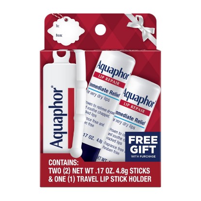 Picture of Aquaphor Lip Repair Stick, Moisturizing Lip Balm Holiday Gift Pack with Koozie, 0.17 Oz Stick, Pack of 2