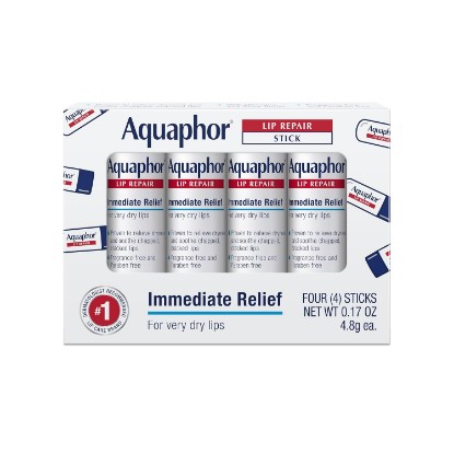 Picture of Aquaphor Lip Repair Stick, Multipack, 4 x 0.17 OZ | Lip Balm Moisturizers with Jojoba Oil and Shea Butter, Immediate Dry Lip Relief, Paraben and Fragrance Free