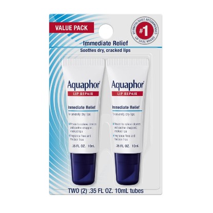 Picture of Aquaphor Lip Repair Ointment, Value Pack, 2 x 0.35 FL OZ | Lip Balm Moisturizer with Vitamins and Shea Butter, Immediate Severely Dry Lip Relief, Paraben and Fragrance Free
