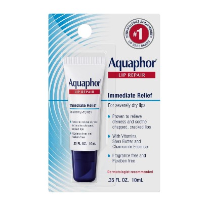Picture of Aquaphor Lip Repair Ointment - Long-lasting Moisture to Soothe Dry Chapped Lips - .35 fl. oz. Tube | Lip Balm Moisturizer with Vitamins and Shea Butter, Immediate Dry Lip Relief, Paraben and Fragrance Free