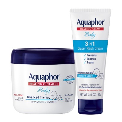 Picture of Aquaphor Baby Skin Care Set for Babies, Variety Pack, 2 Items | Baby Healing Ointment (14 OZ), 3-in-1 Diaper Rash Cream (3.5 OZ), Hypoallergenic and Fragrance Free