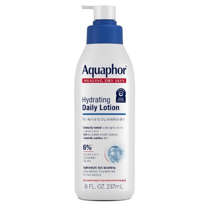Picture of Aquaphor Daily Hydrating Face and Body Lotion with Hyaluronic Acid, 8 FL OZ | Face and Body Moisturizer for Normal to Dry, Sensitive Skin, 72 Hours of Hydration, Non-Comedogenic, Paraben, Fragrance Free