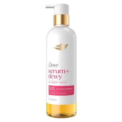 Picture of Dove Serum+ Dewy Shower Oil Body Wash, Coconut & Geranium Oil, 15.3 fl oz | Hydrating shower oil body wash with glycerin serum for soft, dewy skin without greasy residue